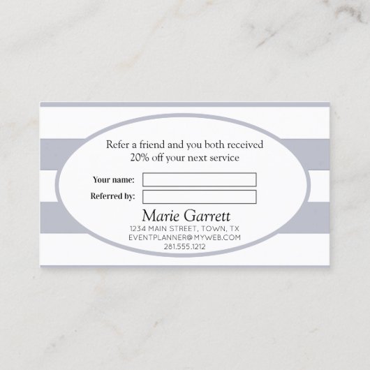 Klassieke Stripes Grey Refer een vriend Aanbevelingskaartje (Achterkant)