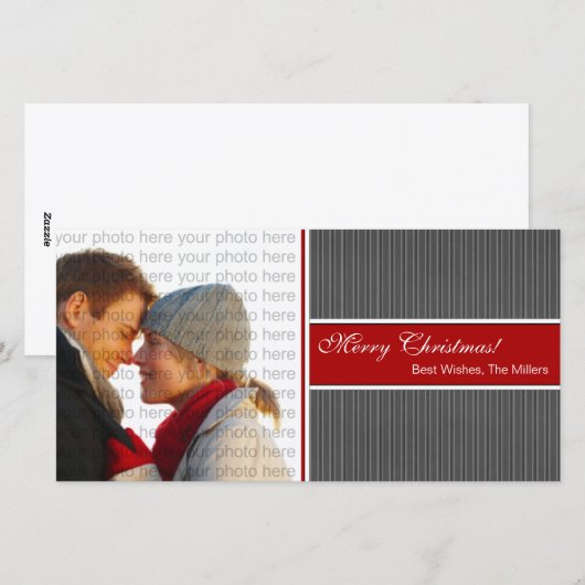 Klassieke Stripes-kerstfotokaart Feestdagenkaart (Voorkant / Achterkant)