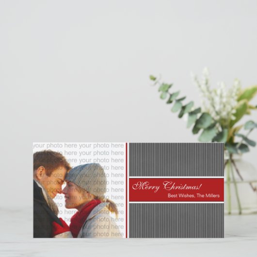 Klassieke Stripes-kerstfotokaart Feestdagenkaart (Staand voorkant)