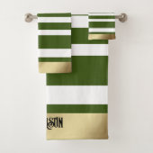 Klassieke stripes, olijven, wit, goudgepersonalise bad handdoek (Insitu)