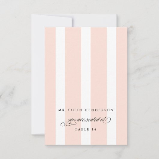 Klassieke Stripes Wedding Place Card in Bleek roze Kaart (Voorkant)