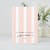 Klassieke Stripes Wedding Place Card in Bleek roze Kaart (Staand voorkant)