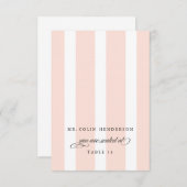 Klassieke Stripes Wedding Place Card in Bleek roze Kaart (Voorkant / Achterkant)