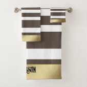 Klassieke strips, bruin, wit, goudgepersonaliseerd bad handdoek (Insitu)