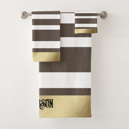 Klassieke strips, bruin, wit, goudgepersonaliseerd bad handdoek (Insitu)