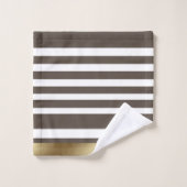 Klassieke strips, bruin, wit, goudgepersonaliseerd bad handdoek (Wasdoekje)