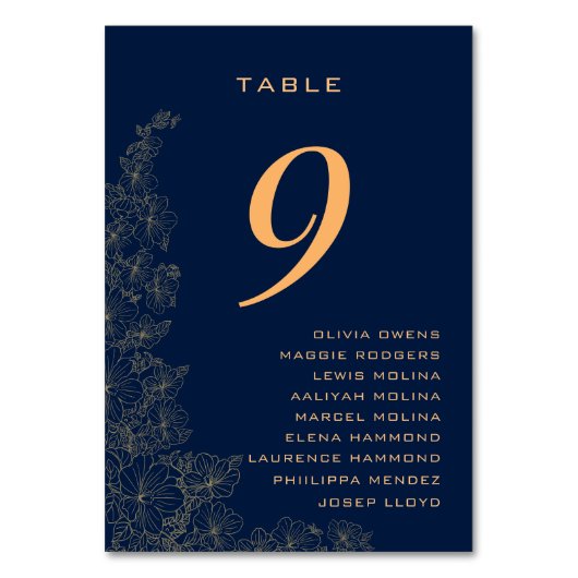 Klassieke subtiele bloempatroon namen Navyblauw Kaart (Voorkant)