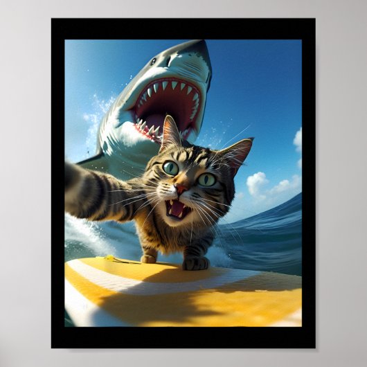 Klassieke Surfkat Selfie Met Vis Grappige Meme Fo Poster (Voorkant)