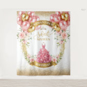 Klassieke Sweet 16 Party Banner Blush Gold Tiara Wandkleed (Voorkant)