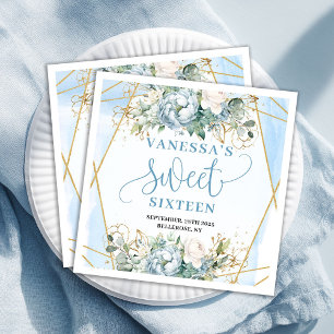 Klassieke Sweet 16th Waterverf Blauwe en Gouden Se Servet