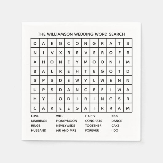 Klassieke tabelgame Word-zoekweddenschap Servet (Voorkant)