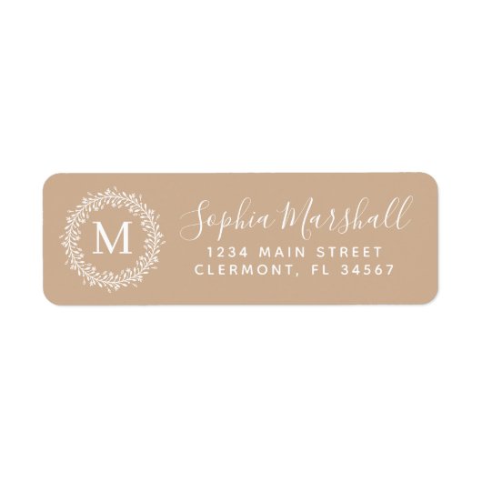 Klassieke Tan White Monogram Return Address Label (Voorkant)
