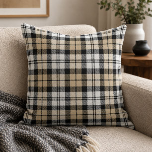Klassieke Tan Zwart Wit Tartan Schotse Ruit Kussen