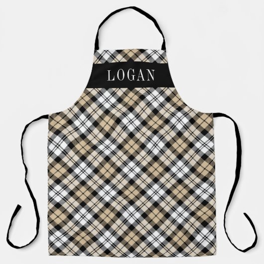 Klassieke Tan Zwarte Watch Plaid Monogram Heren Schort (Voorkant)