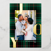 Klassieke Tartan JOY Kerst Foto Kaart met folie  (Voorkant)