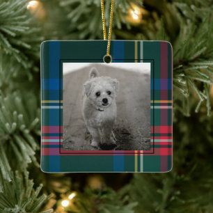 Klassieke tartan met kerstfoto's keramisch orna keramisch ornament