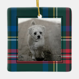 Klassieke tartan met kerstfoto's keramisch orna keramisch ornament