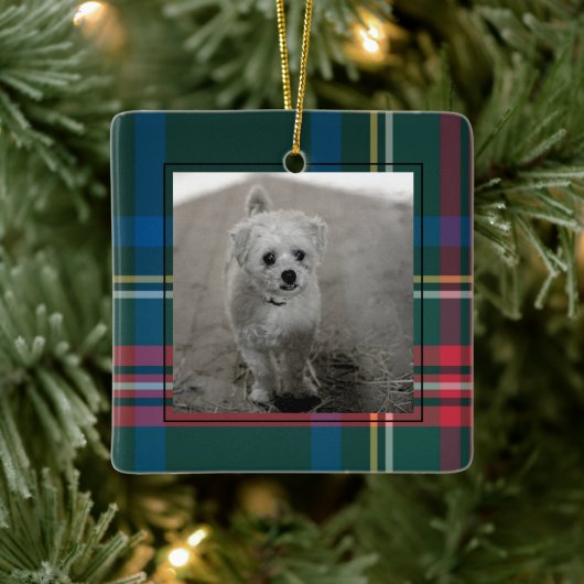 Klassieke tartan met kerstfoto's keramisch orna ornament (Boom)