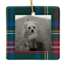 Klassieke tartan met kerstfoto's keramisch orna