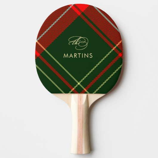Klassieke Tartan Plaid Gepersonaliseerde Kerst Tafeltennisbatje (Voorkant)