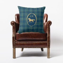 Klassieke Tartan Plaid Horse Equestrian Monogramme Kussen