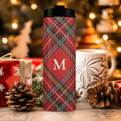 Klassieke Tartan Plaid Rode Kerstmis Monogram Thermosbeker