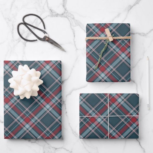 Klassieke Tartan Pset Red Blauwgroen kerst Inpakpapier Vel (Voorkant)