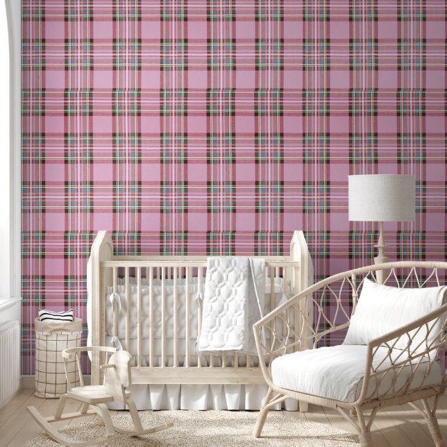 Klassieke Tartan Roze Groen ID768 Behang (Kinderen)
