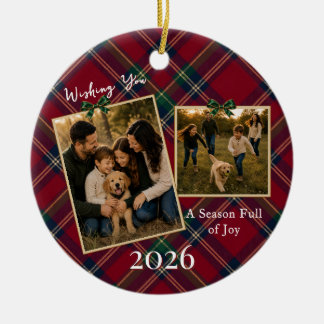 Klassieke Tartan Schotse Ruit 2 Foto Kerst Ornamen Keramisch Ornament