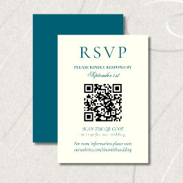 Klassieke Teal Blauwe Minimalistische Trouw QR Cod RSVP Kaartje