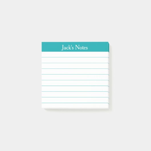 Klassieke Teal Gelinieerde Gepersonaliseerde Easy  Post-it® Notes (Voorkant)