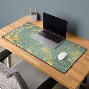 Klassieke teal marmer look met naam en initialen bureaumat