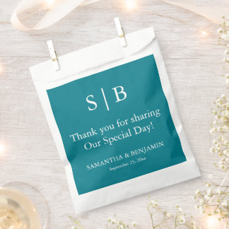 Klassieke Teal Monogram Bruiloft Favor Zak Bedankzakje