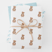 Klassieke Teddy Bear Blue Bow Baby shower Inpakpapier Vel (In situ)