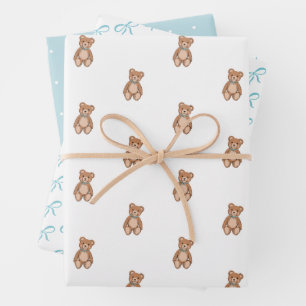 Klassieke Teddy Bear Blue Bow Baby shower Inpakpapier Vel