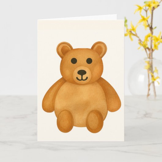 Klassieke Teddy Bear Groet Kaart (Gele Bloem)