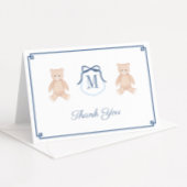 Klassieke Teddy Bear Monogram Baby shower Bedankkaart