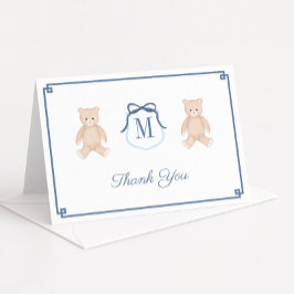 Klassieke Teddy Bear Monogram Baby shower Bedankkaart