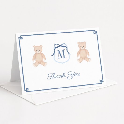 Klassieke Teddy Bear Monogram Baby shower Bedankkaart