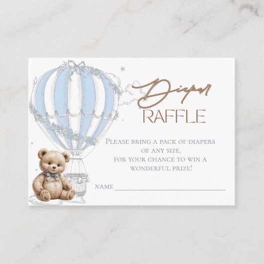 Klassieke Teddy Bear Toile Balloon Luier Raffle Informatiekaartje (Voorkant)