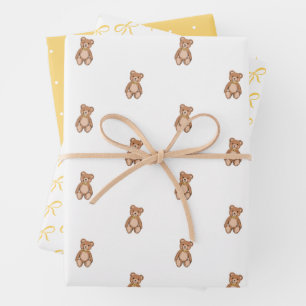 Klassieke Teddy Bear Yellow Bow Baby shower Inpakpapier Vel