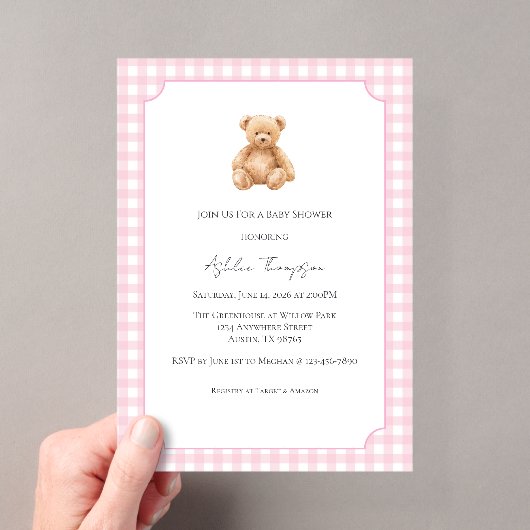 Klassieke teddybeer babyshower acryl uitnodiging v (Insitu (Draagbaar))