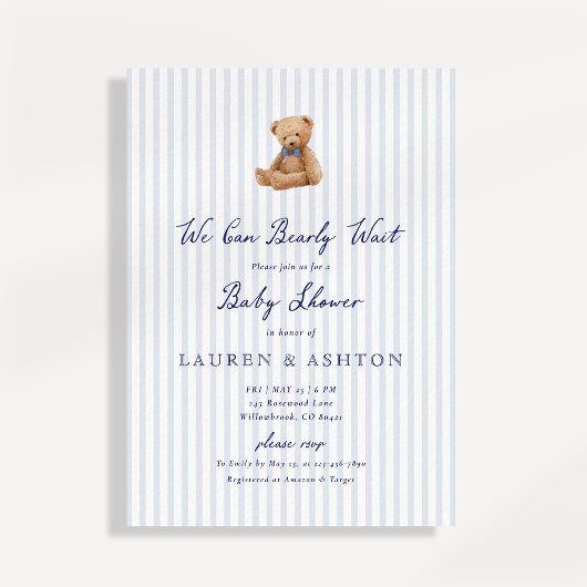 Klassieke teddybeer babyshower uitnodiging