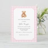 Klassieke teddybeer babyshower uitnodiging in prep (Staand voorkant)