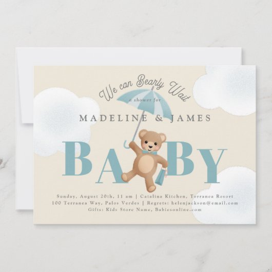 Klassieke Teddybeer Beige Bearly Wait Baby shower Kaart (Voorkant)