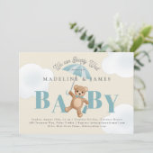 Klassieke Teddybeer Beige Bearly Wait Baby shower Kaart (Staand voorkant)