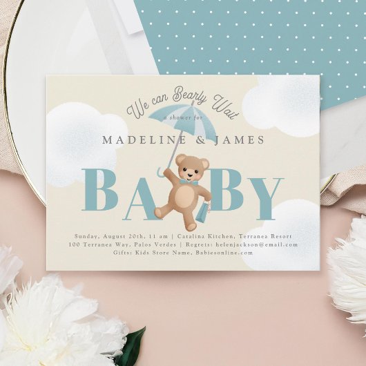 Klassieke Teddybeer Beige Bearly Wait Baby shower Kaart