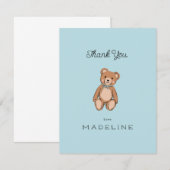 Klassieke teddybeer Blauwe baby shower Bedankkaart (Voorkant / Achterkant)