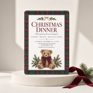 Klassieke teddybeer geruite kerstdinertafel kaart