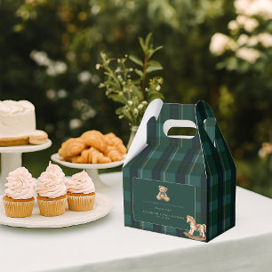 Klassieke teddybeer geruite polo baby shower bedankdoosjes